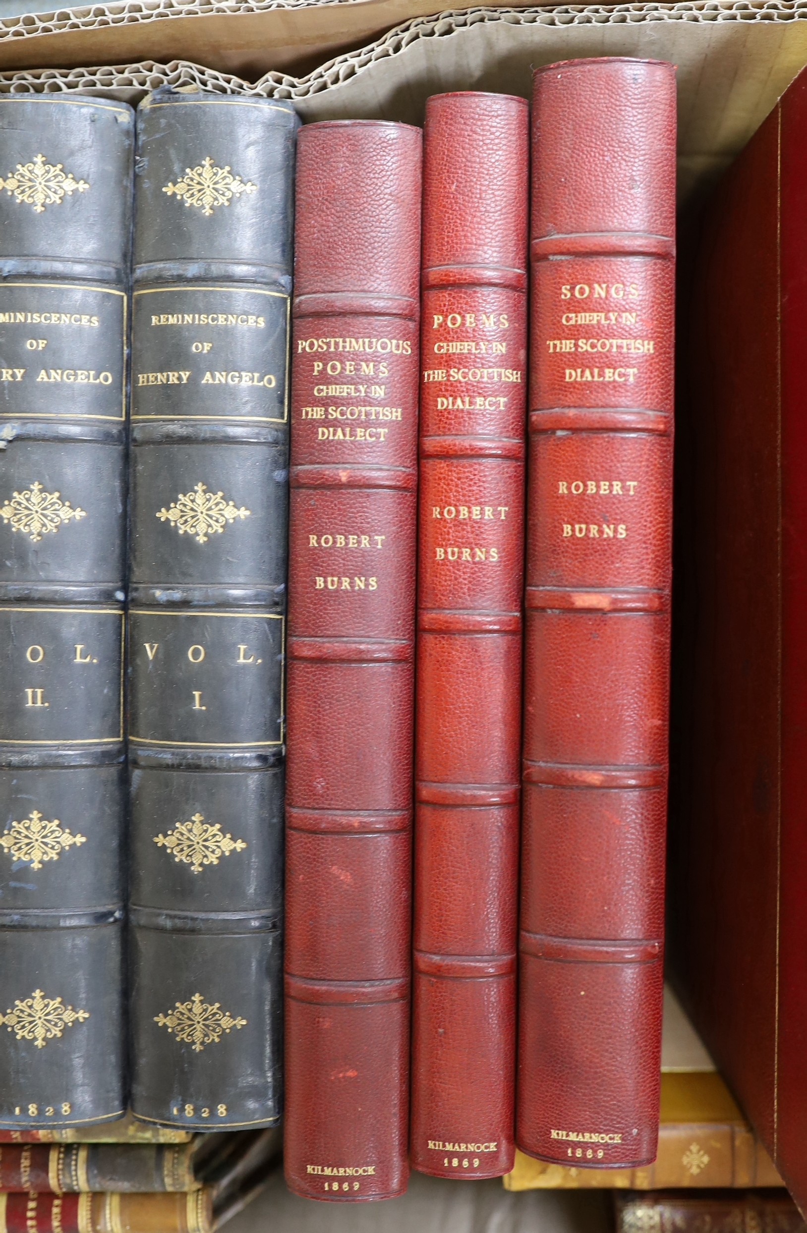 Leather and Clothbound Books - an interesting miscellany, includes: Angelo, Henry - Reminiscences of Henry Angelo, with memoirs of his late father and friends ... 2 vols.